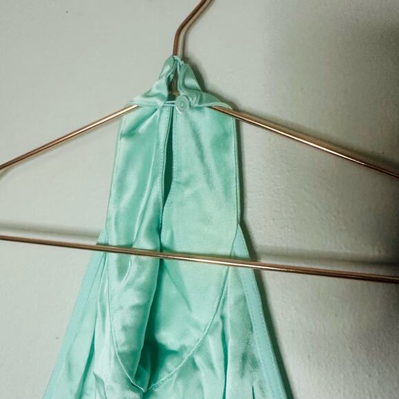 LAPOINTE Metallic Mint Green Halter Neckline Backless Satin Gown Dress Size 4 - Picture 12 of 15